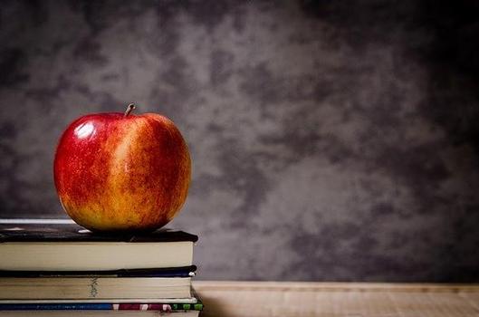 An apple on a stack of textbooks